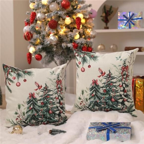 Christmas Pillow Covers 18x18 Inch Set of 2 Christmas Tree Decorations - Picture 3 of 7